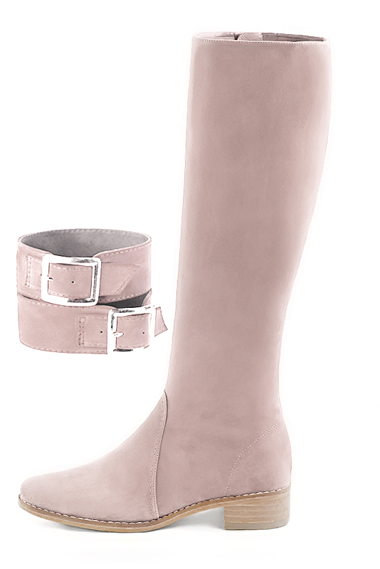 Powder pink women's calf bracelets, to wear over boots. Top view - Florence KOOIJMAN